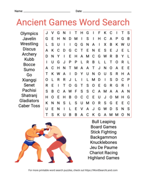 Printable Ancient Games Word Search (PDF & PNG)