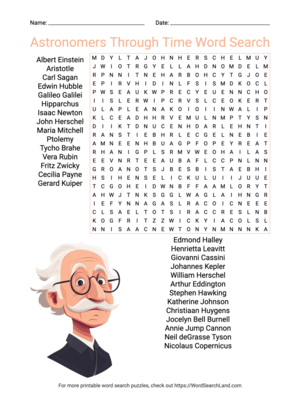 Printable Astronomers Through Time Word Search (PDF & PNG)