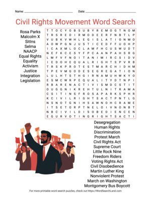 Printable Civil Rights Movement Word Search [Part 2] (PDF & PNG)