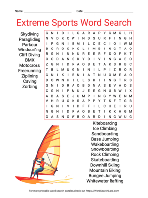 Printable Extreme Sports Word Search (PDF & PNG)