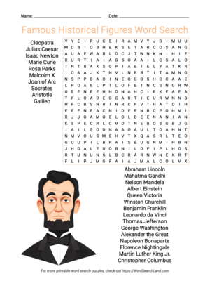 Printable Famous Historical Figures Word Search (PDF & PNG)