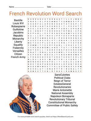 Printable French Revolution Word Search (PDF & PNG)