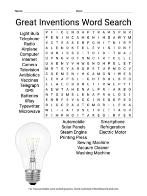 Printable Great Inventions Word Search (PDF & PNG)