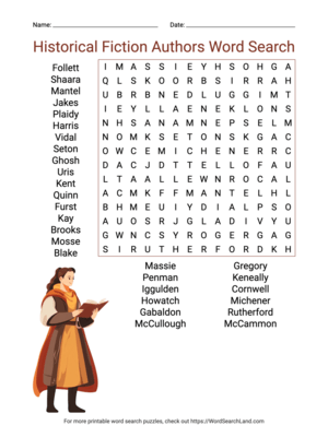 Printable Historical Fiction Authors Word Search (PDF & PNG)