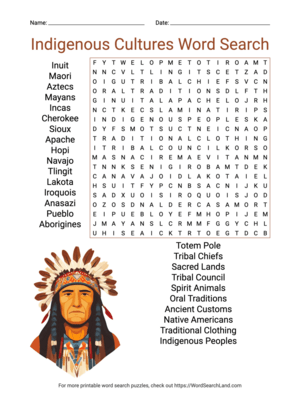 Printable Indigenous Cultures Word Search (PDF & PNG)