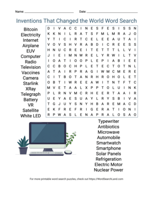 Printable Inventions That Changed the World Word Search (PDF & PNG)