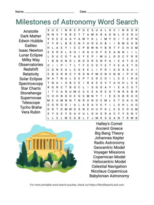 Printable Milestones of Astronomy Word Search (PDF & PNG)