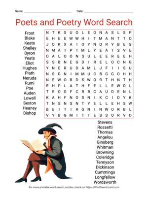 Printable Poets and Poetry Word Search (PDF & PNG)