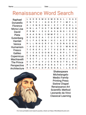 Printable Renaissance Word Search (PDF & PNG)