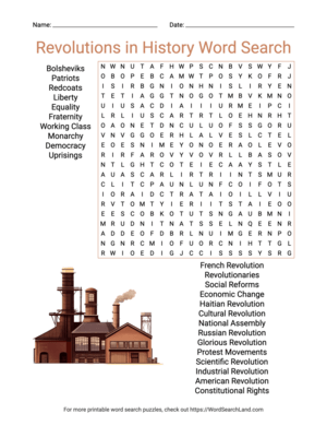 Printable Revolutions in History Word Search (PDF & PNG)