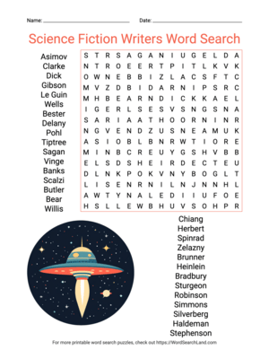 Printable Science Fiction Writers Word Search (PDF & PNG)