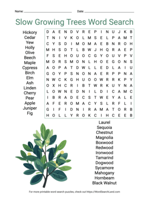 Printable Slow Growing Trees Word Search (PDF & PNG)