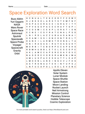 Printable Space Exploration Word Search (PDF & PNG)