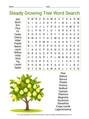 Printable Steady Growing Tree Word Search (PDF & PNG)