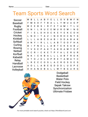 Printable Team Sports Word Search (PDF & PNG)