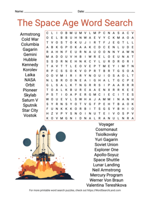 Printable The Space Age Word Search (PDF & PNG)