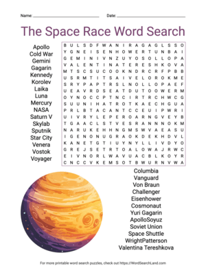 Printable The Space Race Word Search (PDF & PNG)