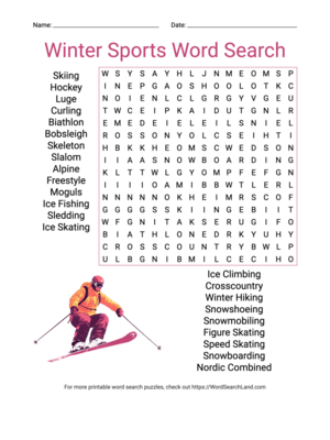 Printable Winter Sports Word Search (PDF & PNG)