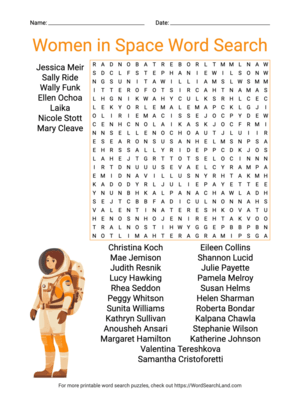 Printable Women in Space Word Search (PDF & PNG)