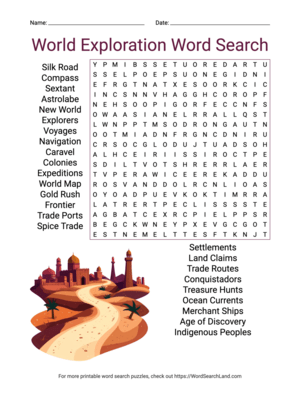 Printable World Exploration Word Search (PDF & PNG)