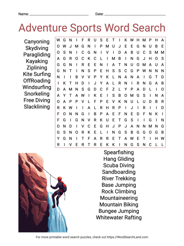 Printable Sports and Games Word Search Puzzles (PDF & PNG) - Word ...