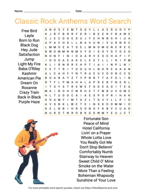 Printable Classic Rock Anthems Word Search (PDF & PNG)