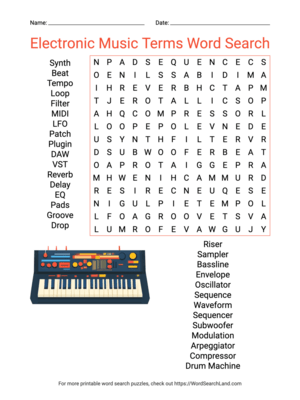 Printable Electronic Music Terms Word Search (PDF & PNG)