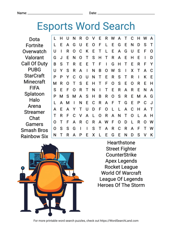 Printable Sports and Games Word Search Puzzles (PDF & PNG) - Word ...