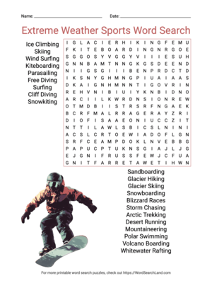 Printable Extreme Weather Sports Word Search (PDF & PNG)