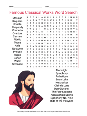 Printable Famous Classical Works Word Search (PDF & PNG)