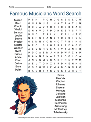 Printable Famous Musicians Word Search (PDF & PNG)