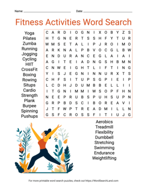 Printable Fitness Activities Word Search (PDF & PNG)