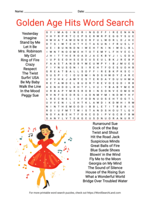 Printable Golden Age Hits Word Search (PDF & PNG)