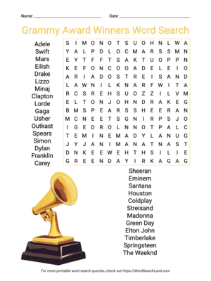 Printable Grammy Award Winners Word Search (PDF & PNG)