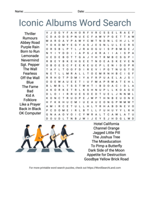 Printable Iconic Albums Word Search (PDF & PNG)