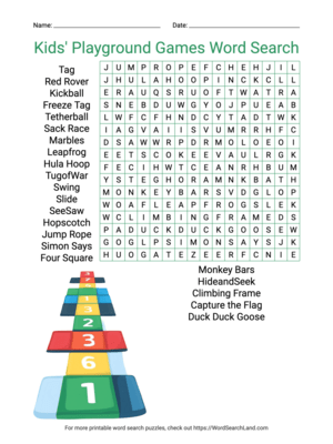 Printable Kids' Playground Games Word Search (PDF & PNG)