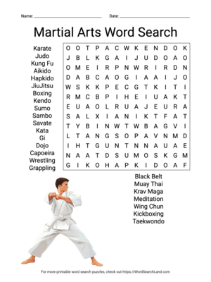 Printable Martial Arts Word Search (PDF & PNG)