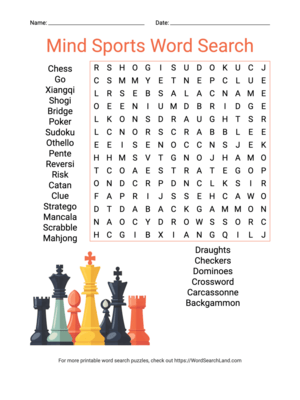 Printable Mind Sports Word Search (PDF & PNG)