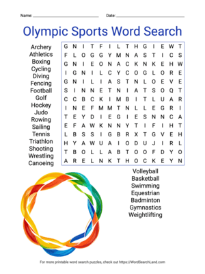 Printable Olympic Sports Word Search (PDF & PNG)