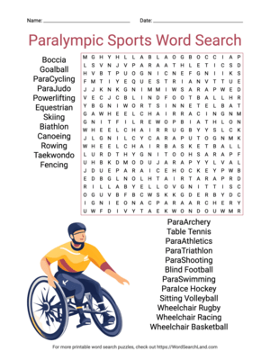 Printable Paralympic Sports Word Search (PDF & PNG)