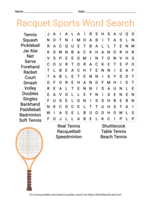 Printable Racquet Sports Word Search (PDF & PNG)