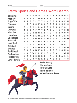 Printable Retro Sports and Games Word Search (PDF & PNG)