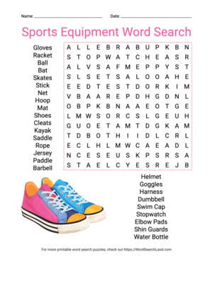 Printable Sports Equipment Word Search (PDF & PNG)