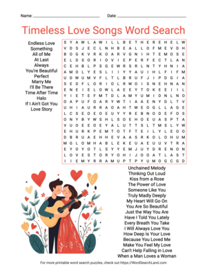 Printable Timeless Love Songs Word Search (PDF & PNG)