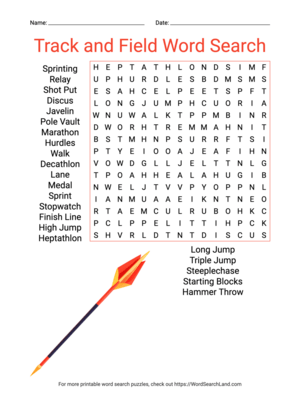 Printable Track and Field Word Search (PDF & PNG)