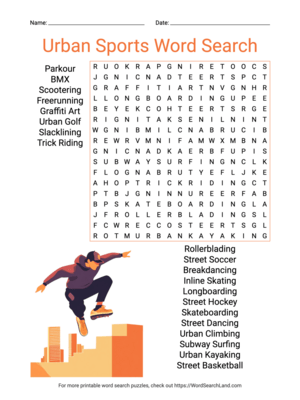 Printable Urban Sports Word Search (PDF & PNG)